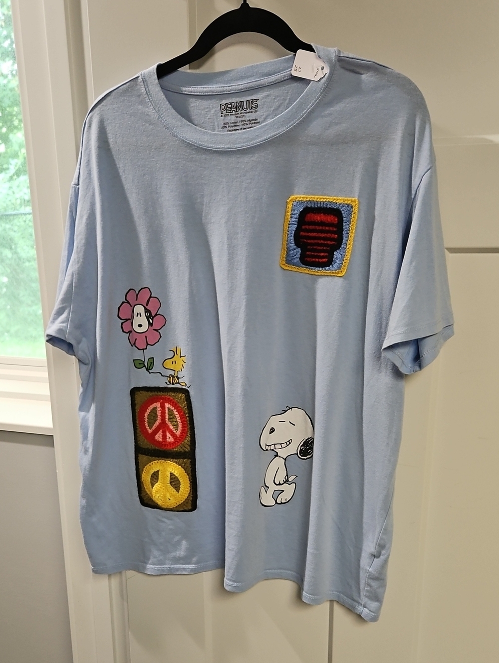 Peanuts Kids Light Blue Graphic Tee with Snoopy and Peace Icons